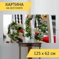 Картина на ОСП 125х62 см. "Венок из цветов, венок, лента" горизонтальная, для интерьера, с креплениями