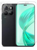 Защитное стекло для Honor X8b (Хонор Х8б) на Экран и Камеру, (гибридное:пленка+стекловолокно), прозрачное силиконовая клеевая основа тонкое Hybrid Glass, Miuko