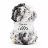 Пряжа для вязания Astra Premium 'Тедди' букле 150гр 35м (100% полиэстер) (12 серо-белый принт), 1шт