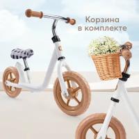 50028, Беговел детский от 2 лет двухколесный Happy Baby JOURNEY, рост 90-100, с регулировкой высоты руля и сиденья, со стикерами, белый