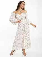 платье крестьянка длинный рукав белый цвет 46 размер