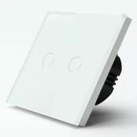Сенсорный выключатель 2 клавиши 1 пост, (2G) стекло 86х86 мм, цвет белый