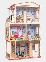 Деревянный кукольный домик с мебелью "Большой дом" для Барби