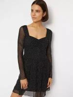 Платье мини в горошек из сетки с вырезом с драпировкой, цвет Черный, размер XL