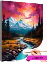 Река и горы Природа Пейзаж Лес Закат Сумерки Лето Раскраска картина по номерам на холсте 40х50