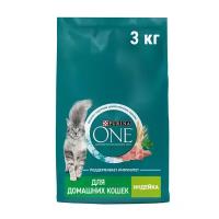 PURINA ONE 3 кг сухой корм для взрослых кошек, живущих в домашних условиях, с высоким содержанием индейки