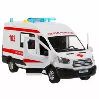 Машинка ТехноПарк Ford Transit Скорая 22см свет, звук TRANSITVAN-22PLAMB-WH