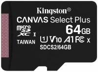 Карта памяти Kingston microSDXC 64 ГБ Class 10, V10, A1, UHS-I U1, R 100 МБ/с, 1 шт, черный