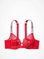 Бюстгальтер Victoria's Secret 38 DD красный кружевной и бретелями со стразами