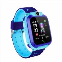 Детские умные часы с GPS трекером, телефоном и фонариком, QW12 цвет синий