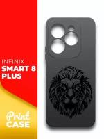 Чехол на Infinix Smart 8 Plus (Инфиникс Смарт 8+) черный матовый силиконовый с защитой (бортиком) вокруг камер, Miuko (принт) Лев черный