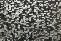 Ткань Шёлк-шифон стрейч Cadena чёрного цвета со сплошным покрытием из мраморных бежевых и рифлёных чёрных пайеток, ш110см, 0,5 м