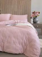Постельное белье 2-спальное с европростыней 220х240см, полисатин жатка, розовое