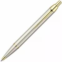 Ручка шариковая Parker IM Metal Brushed Metal GT, корпус глянцевый золотой, синие чернила