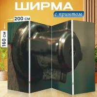 Ширма перегородка с принтом "Душ, нажмите, сантехника" на холсте - 200x160 см. для зонирования, раскладная