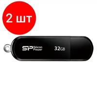 Комплект 2 штук, Флеш-память Silicon Power LuxMini 322, 32Gb, USB 2.0, чер, SP032GBUF2322V1K