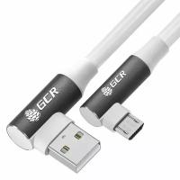 Кабель USB micro 15см Угловой короткий провод GCR QC 3.0 белый силиконовый