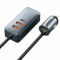 Автомобильное зарядное устройство BASEUS Share Together, 1xUSB с разветвителем 2xUSB + 1xUSB-C, 5A, 120W, серый