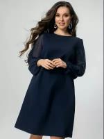 Платье "Татьяна" барби шифон длинный рукав классическое вечернее большие размеры темно-синий 56