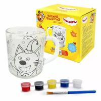 Кружка-раскраска стеклянная ND Play в наборе для росписи с красками / Три кота, 230 мл, 311169