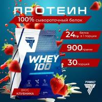 Протеин сывороточный для набора мышечной массы Trec Nutrition Whey 100, 900 гр, Клубника