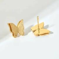 Стальные серьги-гвоздики в виде бабочек с микрокристаллами и напылением золотом, серьги бабочки