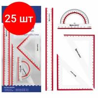 Комплект 25 шт, Набор чертежный большой BRAUBERG "Crystal" (линейка 30 см, 2 угольника, транспортир), выделенная шкала, 210297