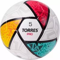 Мяч футбольный TORRES Pro, F323985, размер 5, 32 панели EPU-Microf, 4 подкладочных слоя, ручная сшивка, белый-мультиколор