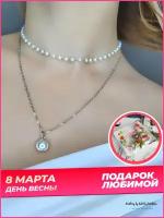 Jewellery by Valentina Korsheva на шею "Жемчужный", серебристый с подвеской капля