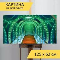 Картина на ОСП 125х62 см. "Светодиодное освещение, коридор, светодиодные лампы" горизонтальная, для интерьера, с креплениями