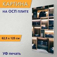 Вертикальная картина на ОСП "Джинсы, джинсовая ткань, одежда" 62x125 см. для интерьериа