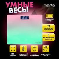 MARTA MT-SC1691 зелено-розовый LCD весы напольные диагностические, умные с Bluetooth