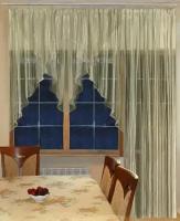 Тюль для окна с балконом на кухню и комнату на ленте ТРИО-1 цвет Шампань шир. 300 см выс. 230 см