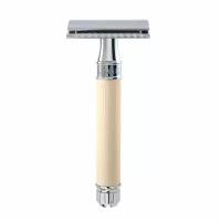 Станок хром бежевое резиновое покрытие Т-образный EDWIN JAGGER Safety Razor Chrome Beige 1 шт