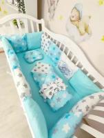 Комплект бортиков в кроватку из 16 предметов Mamdis для новорожденных и малышей с мишкой