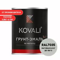 Грунт-эмаль 3 в 1 KOVALI матовая Светло-серый RAL7035 0,8кг краска по металлу, по ржавчине, быстросохнущая