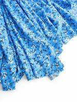 Ткань для шитья блуз, платьев, юбок 100% Вискоза штапель с цветами на голубом "Летний день" 100х140 см