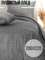 Пушистый Плед покрывало Велсофт Евро 200х220, накидка на кровать, серый