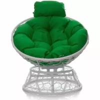 Кресло M-group м-групп папасан пружинка мини с ротангом белое, зелёная подушка