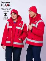 Куртка медицинская рабочая для Скорой Помощи зимняя женская мужская унисекс утепленная красная Хелпер DOCTOR FLASH