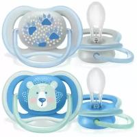 Силиконовые пустышки Philips Avent SCF085/06 ultra air 2 шт, с широкими воздушными отверстиями, контейнером для стерилизации, голубой