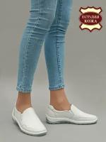 Слипоны натуральная кожа полуботинки прошитые туфли весна женские без шнурков в спортивном стиле Brado JY22010-1-23-white