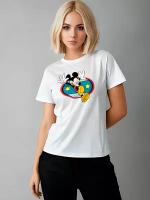 Футболка женская Printech Woman "Микки Маус Mickey Mouse Минни Маус Луи Мульт Любовь" Белая L FJ-GB19P22/WH-L