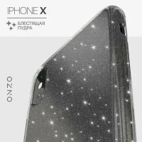 Силиконовый чехол на Айфон X, Айфон 10 / iPhone X, iPhone 10, темно-прозрачный с блестками