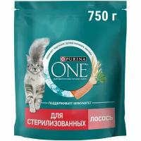 Сухой корм Purina One для стерилизованных кошек и кастрированных котов с лососем, 750г