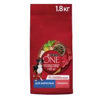 PURINA ONE 1,8 кг сухой корм для взрослых собак средних и крупных пород, с высоким содержанием говядины и с рисом