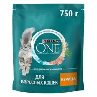 Purina One Сухой корм для взрослых кошек, с высоким содержанием курицы и цельными злаками (750 г)