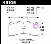 Колодки тормозные HB105N.620 HAWK HP Plus Alcon, Wilwood, Brembo, JBT FB4P1