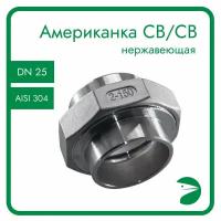 Американка c/c нержавеющая, AISI304 DN25 (1"), (CF8), PTFE, PN16