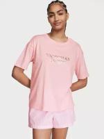 Пижама Victoria's Secret розового цвета: футболка со спущенным плечом и шорты в лого, р. M